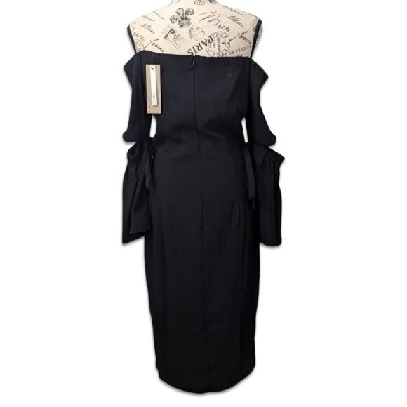 DO + BE Black Off The Shoulder Puffy Sleeves Midi Dress sz Large L NWT - Picture 2 of 8